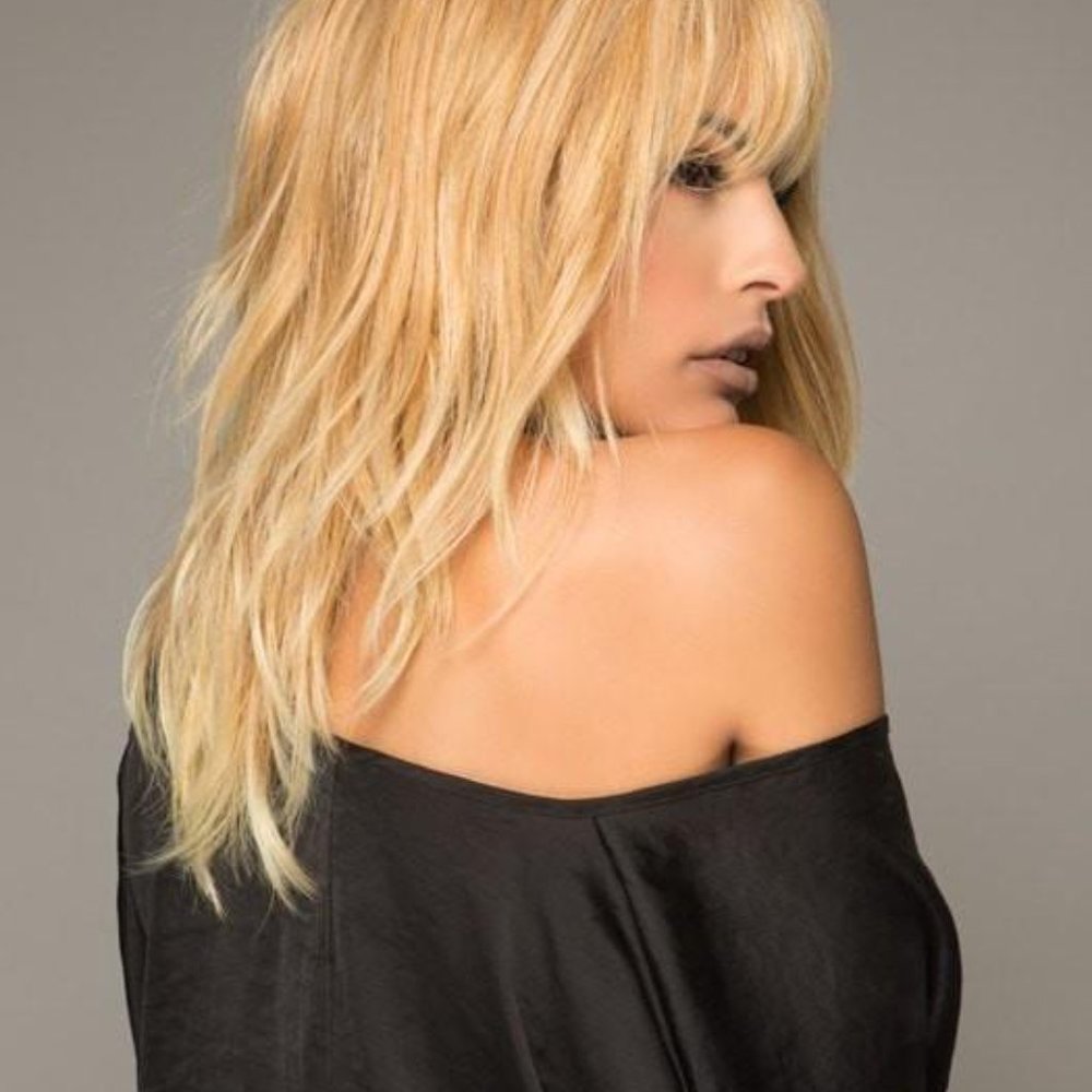 Brown w/Hilite NEW WIG, layered & textured style with Mono Part HEAT FRIENDLY