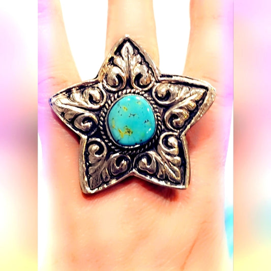Huge Star Turquoise Handcrafted Tibetan Ring