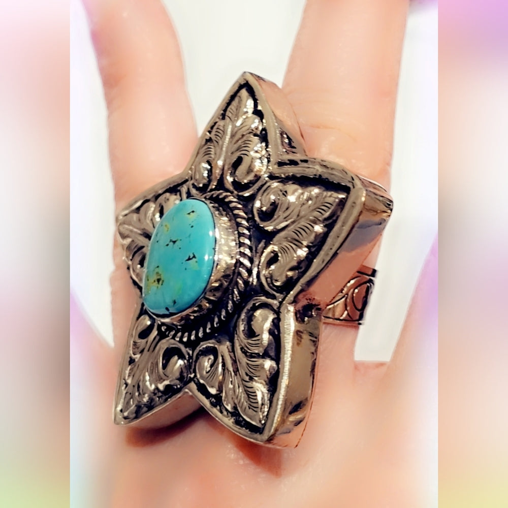 Huge Star Turquoise Handcrafted Tibetan Ring