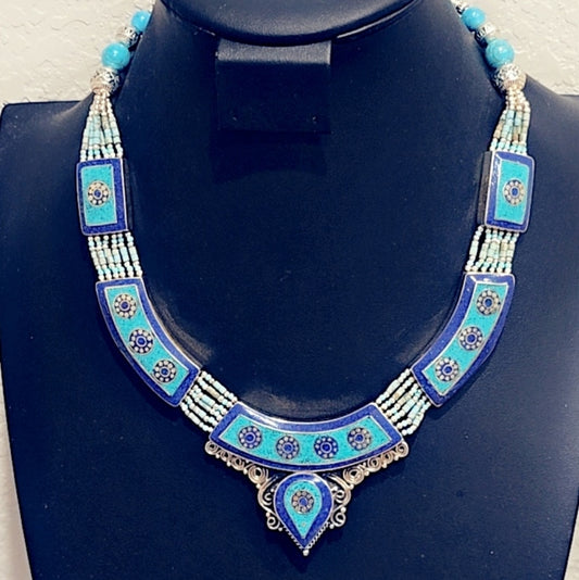 Hand Crafted Tibetan Lapis & Turquoise Necklace