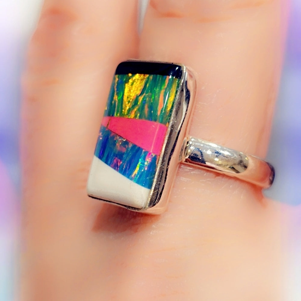 Opal Sterling Gemstone Ring Sz. 9