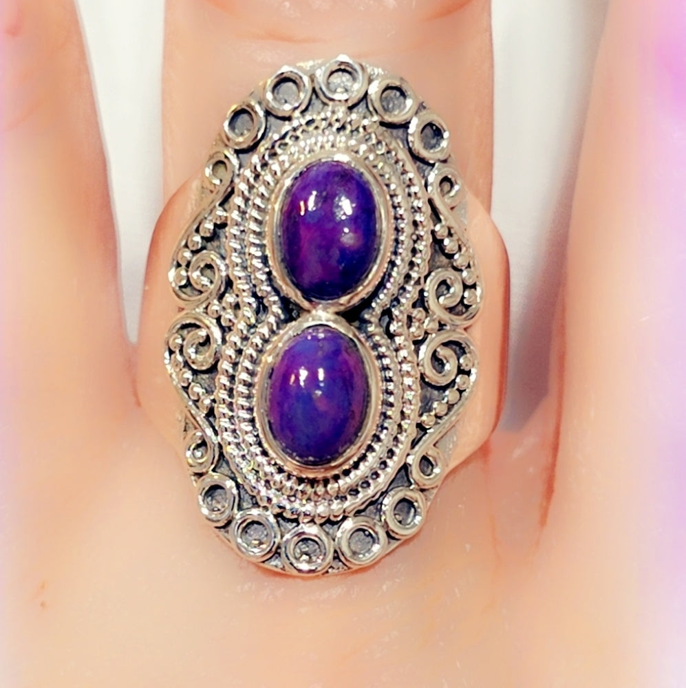 Purple Spiny Turquoise Sterling Silver Gemstone Ring