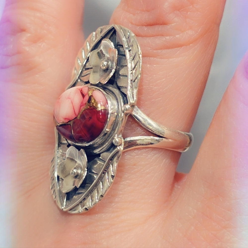 Rose Dahlia Sterling Silver Gemstone Ring