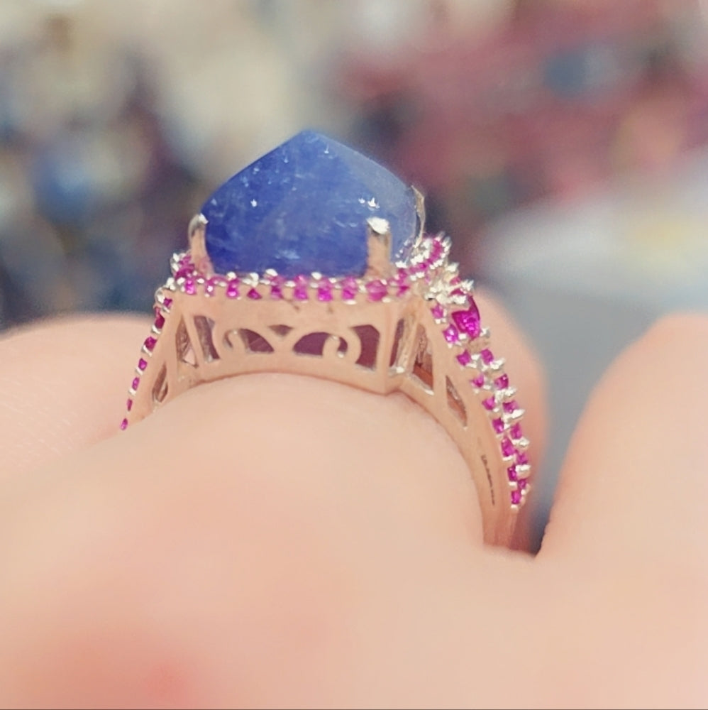 Faceted Iolite & Ruby Gemstone Sterling Silver Ring