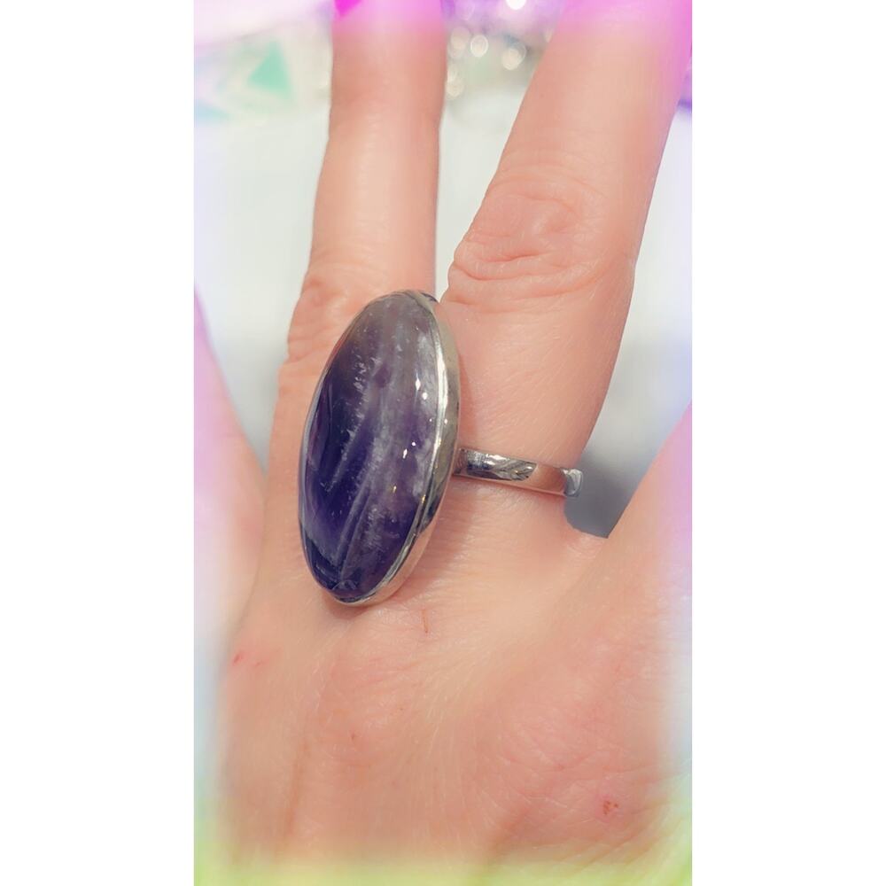 Sterling Silver Chevron Amethyst Gemstone Ring