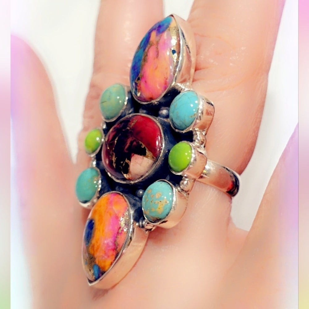 Spiny Oyster & Turquoise Sterling Gemstone Ring