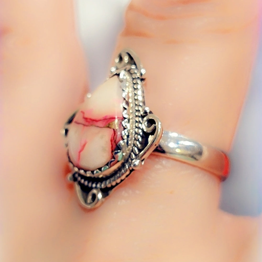 Red Rose Dahlia Sterling Gemstone Ring
