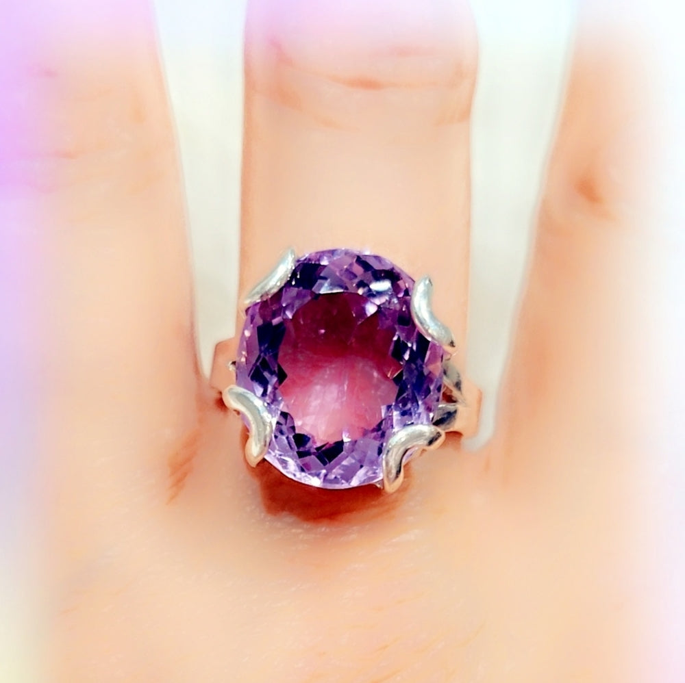 Faceted Amethyst Gemstone Sterling Silver 925 Ring