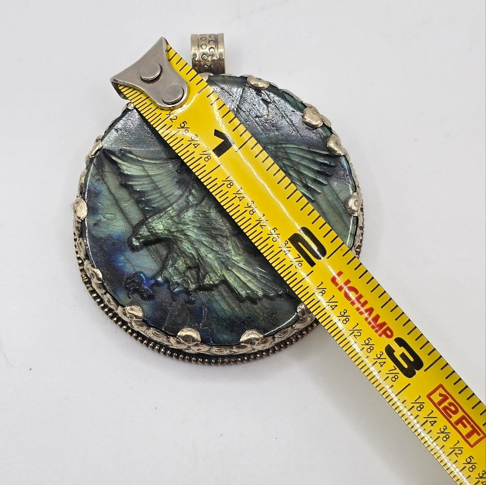 Carved Labradorite Eagle Handcrafted Tibetan Pendant