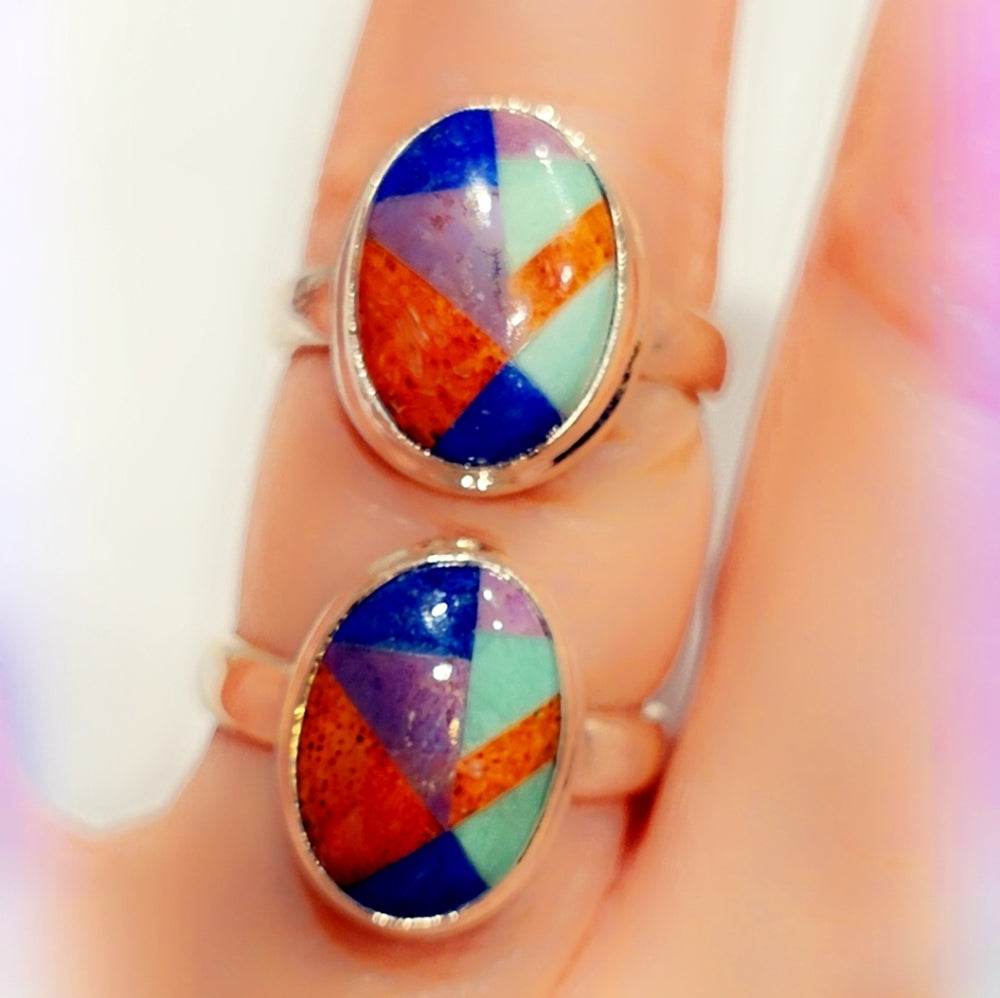 Opal Sterling Gemstone Ring Sz 7 1/2