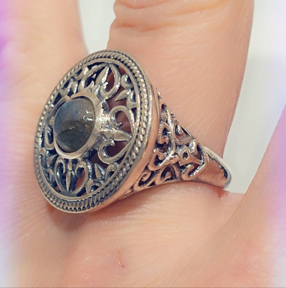 Sterling Silver Labradorite Gemstone Ring Sz 10 1/2