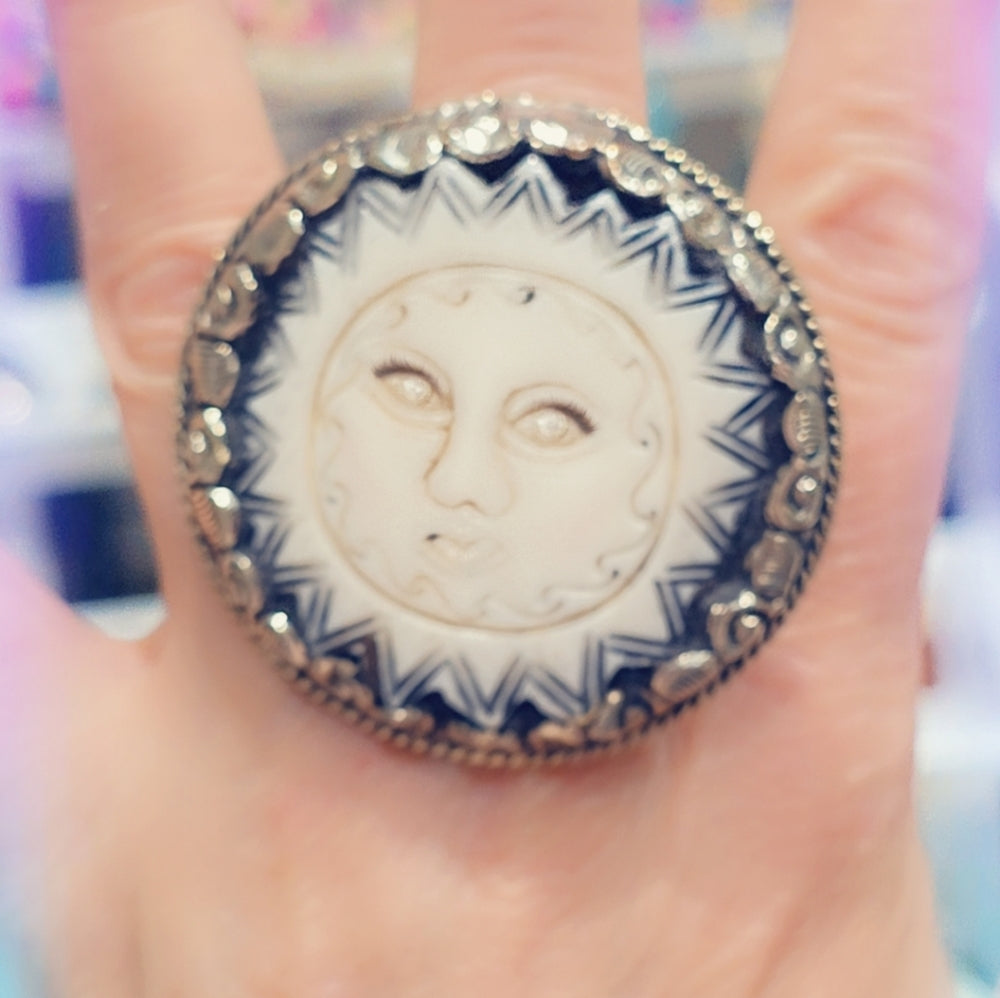 Buffalo Bone Sun Handcrafted Tibetan Ring