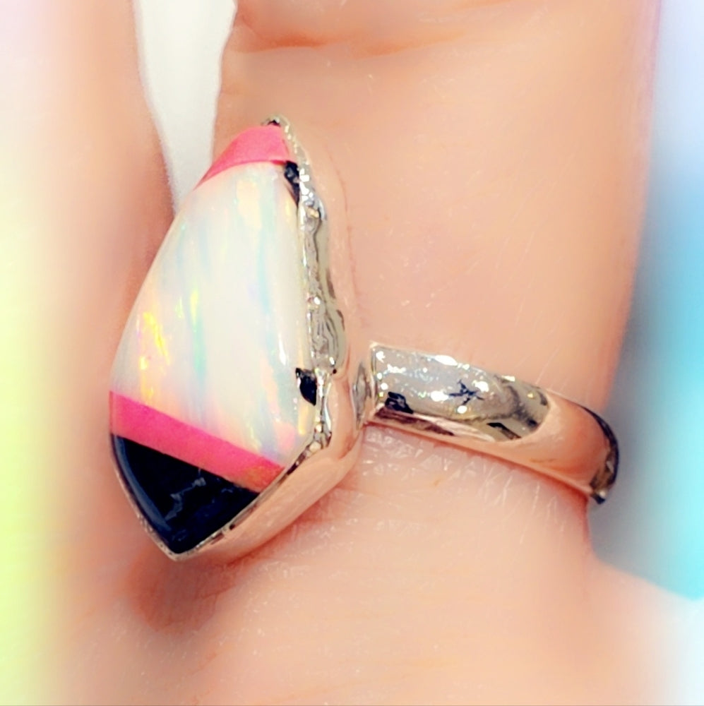 Opal Sterling Gemstone Ring Sz. 8