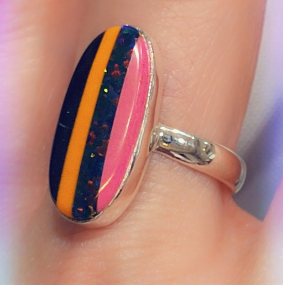 Opal Sterling Gemstone Ring Sz. 9 1/4