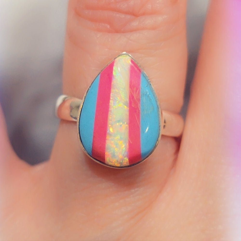 Opal Sterling Gemstone Ring Sz. 7