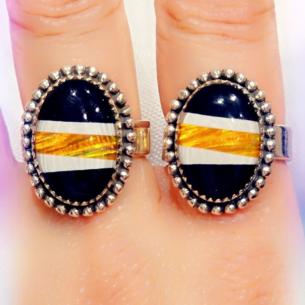 Opal & Onyx Sterling Gemstone Ring