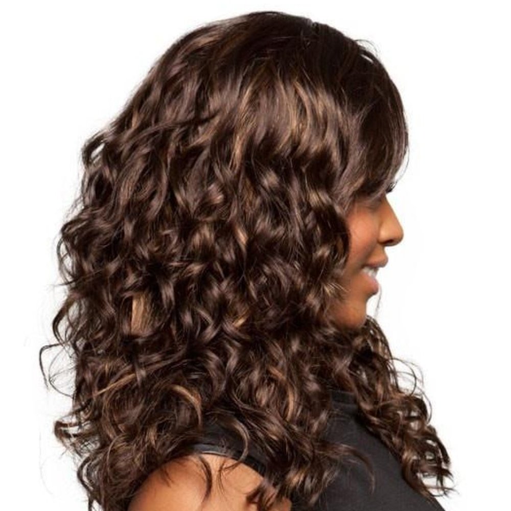 BRUNETTE wig, lush full curls, straight bands, skin top - New Wigs