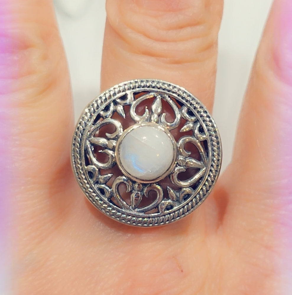 Sterling Silver Moonstone Gemstone Ring Sz 10
