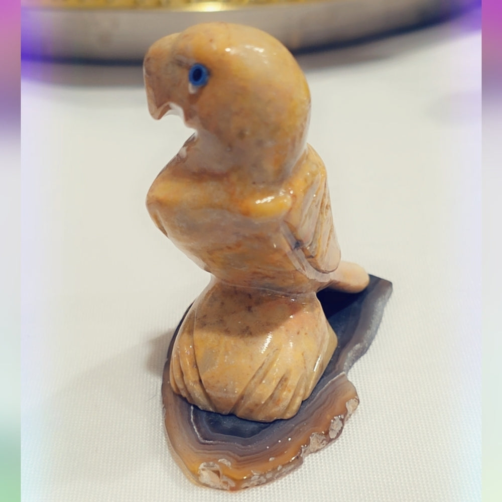 Gemstone Parrot On Agate Slice