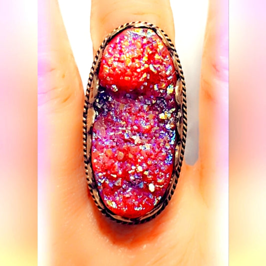Druzy Ring Carved Handcrafted Tibetan Ring