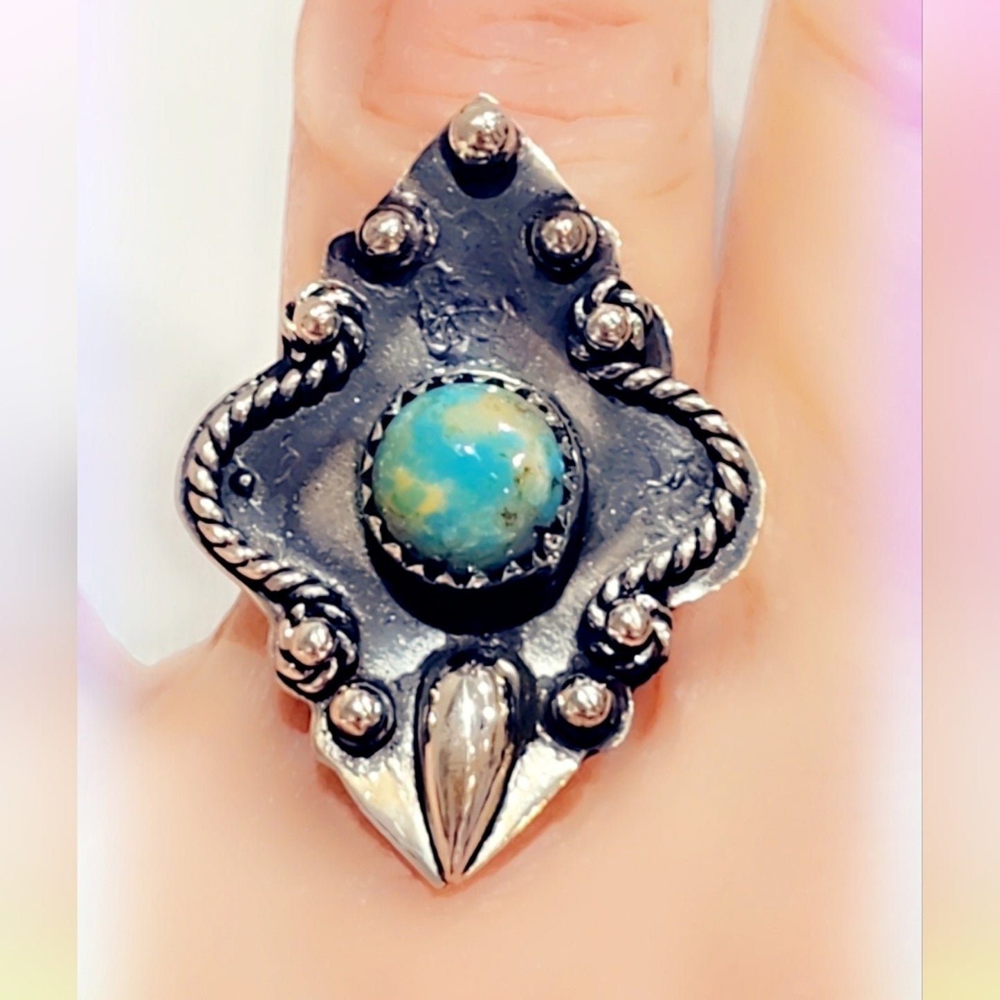 Turquoise Oxidized Solid Sterling Gemstone Ring