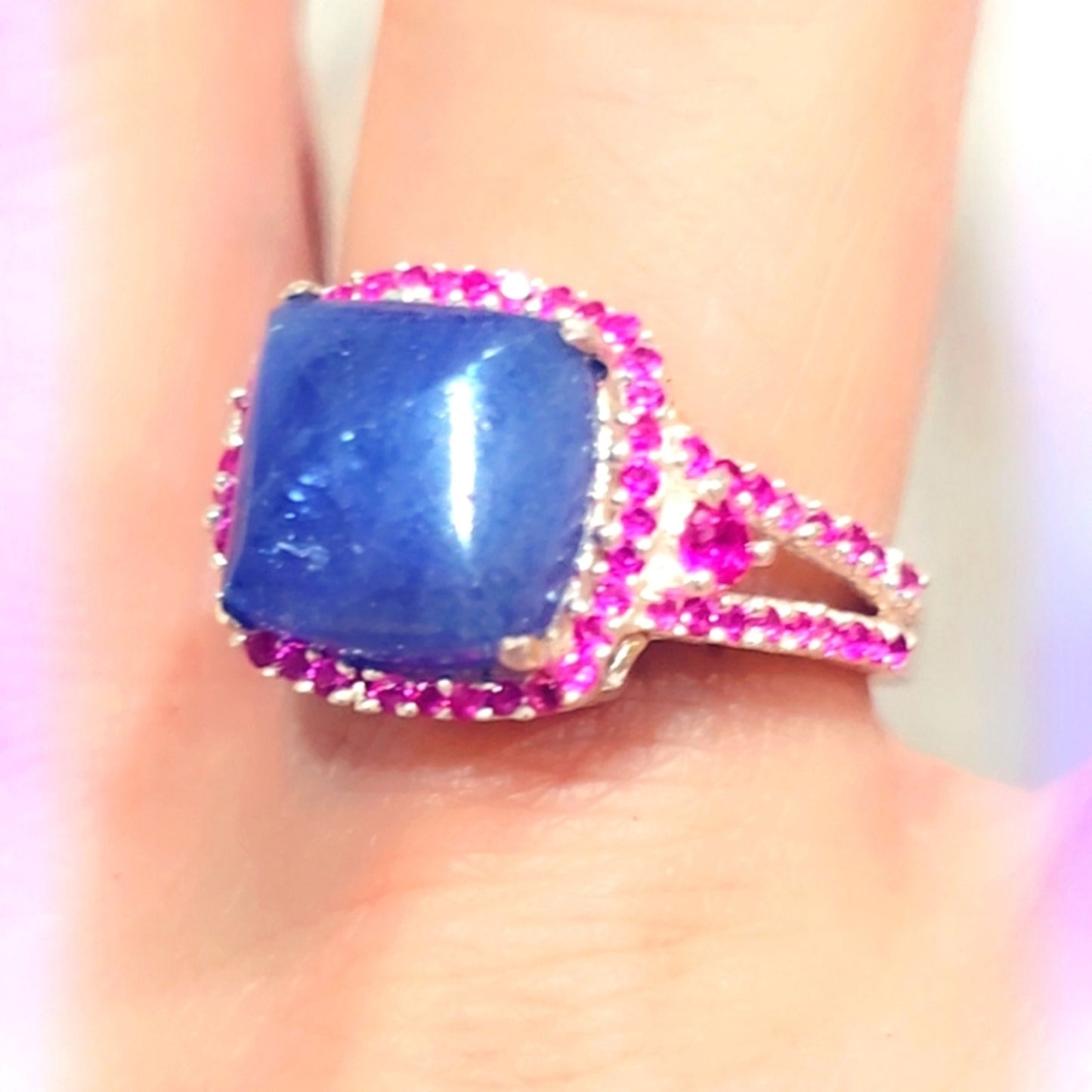 Faceted Iolite & Ruby Gemstone Sterling Silver 925 Ring