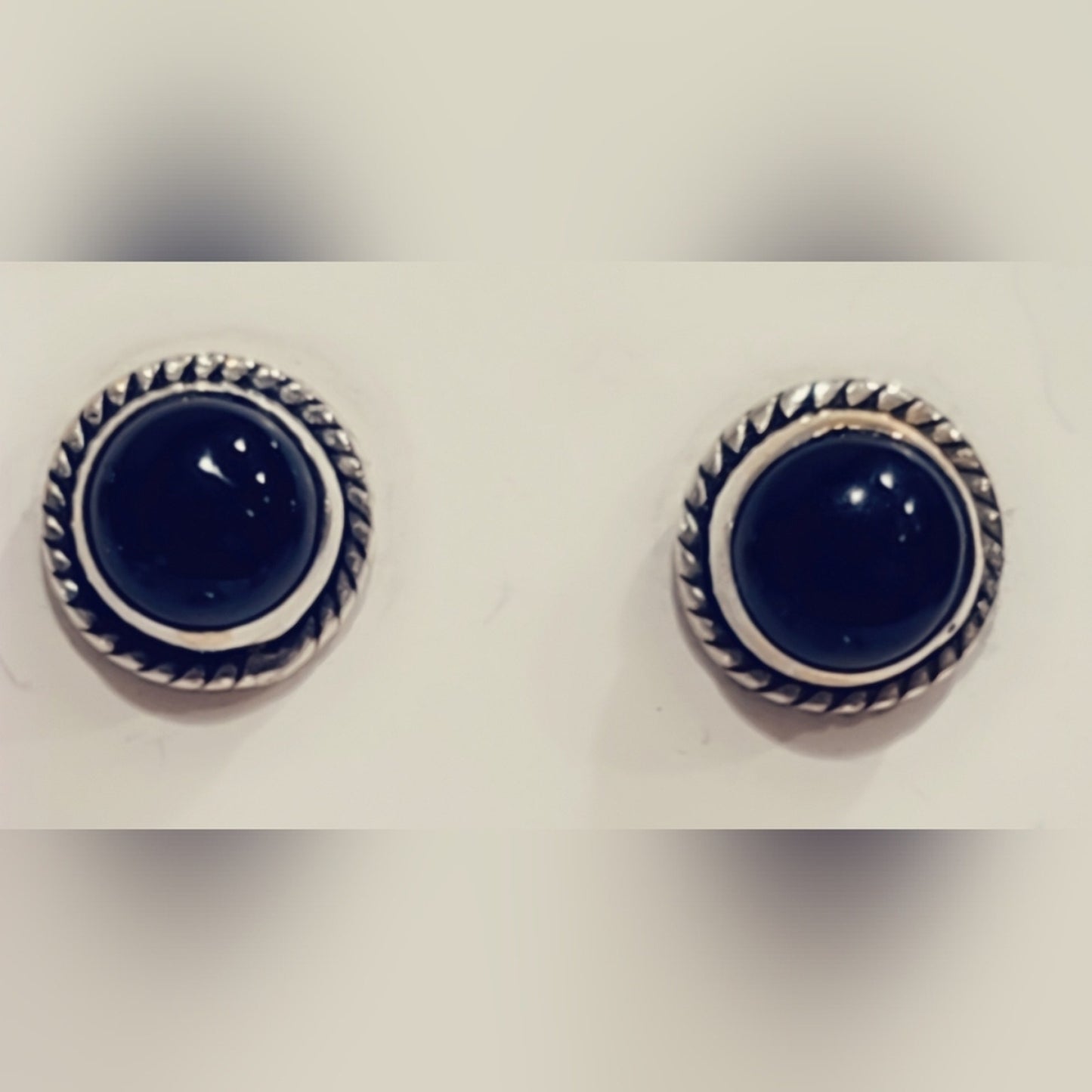 Sterling Silver Gemstone Stud Earrings- Onyx