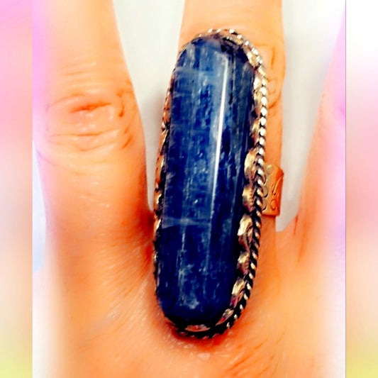 Kyanite Huge Gemstone Handcrafted Tibetan Ring