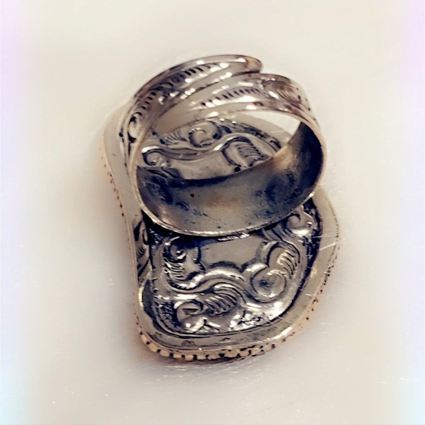 Turquoise Ring Carved Handcrafted Tibetan Ring