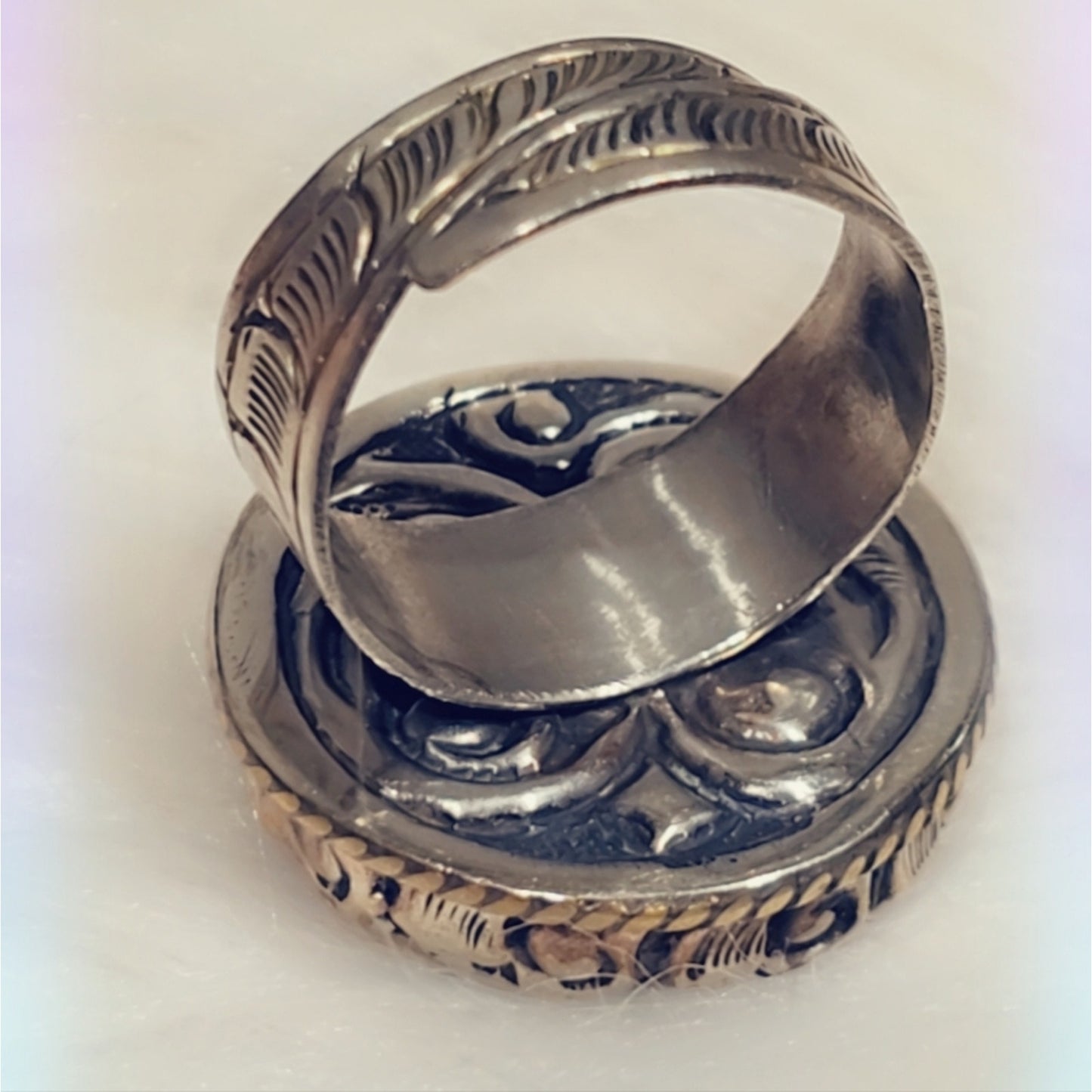 Mother Of Pearl Ring Carved Handcrafted Tibetan Ring