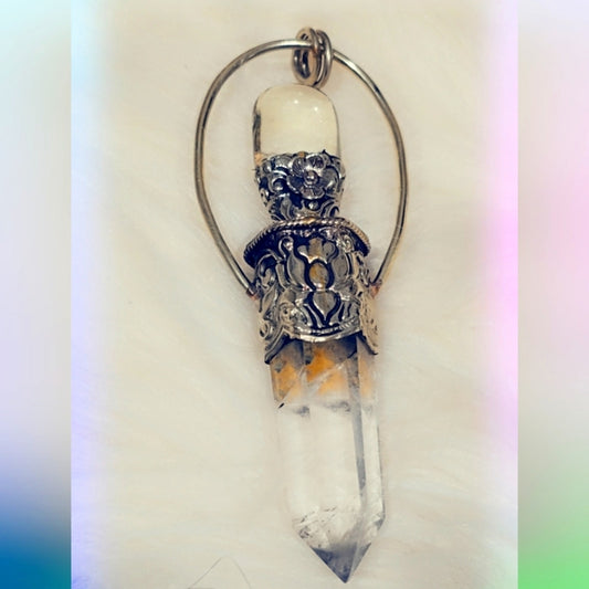 Crystal & Clear Quartz Tibetan Wand Pendant