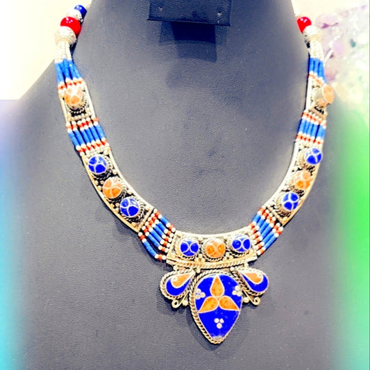 Hand Crafted Tibetan Lapis & Coral Necklace
