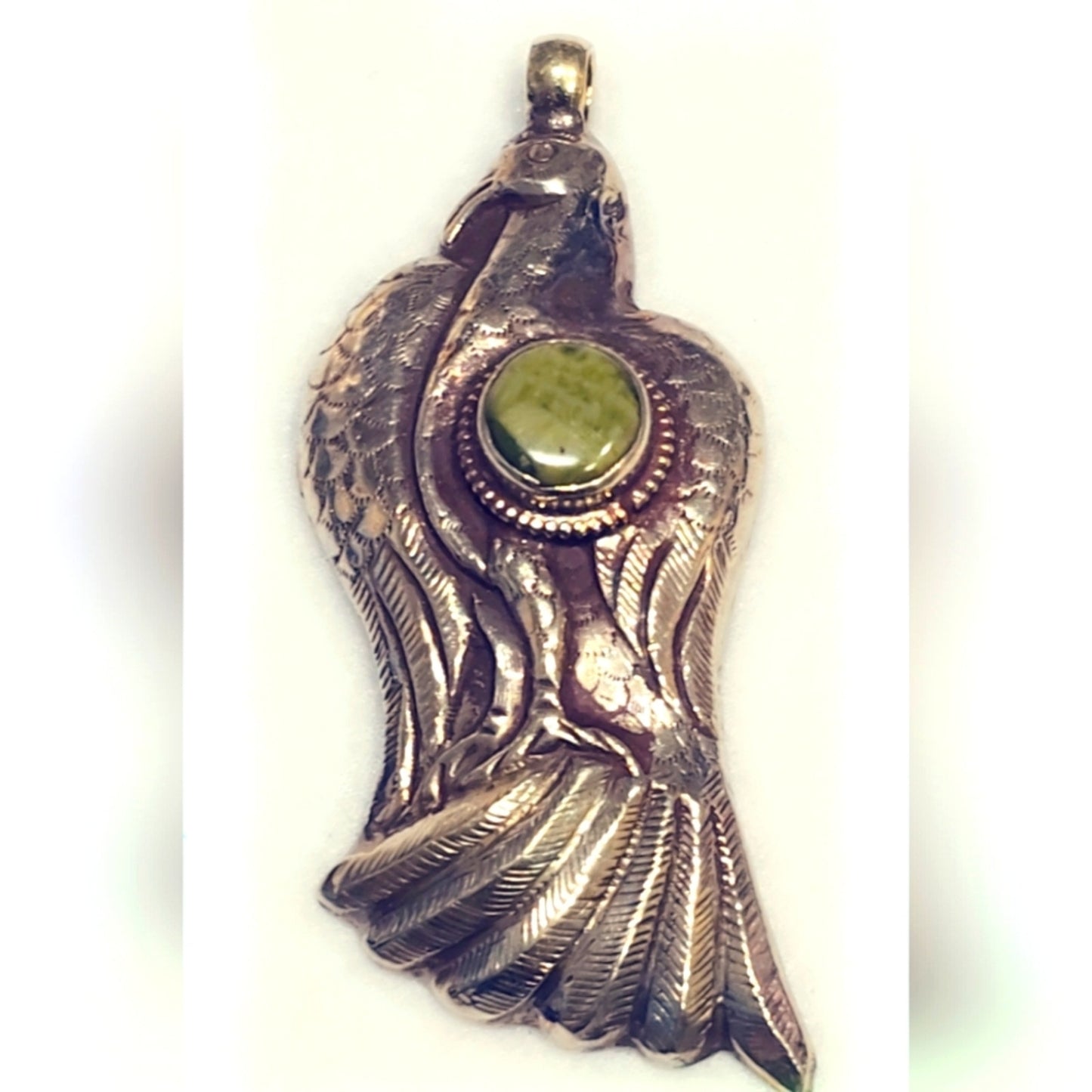 Green Opal Carved Bird Tibetan Pendant