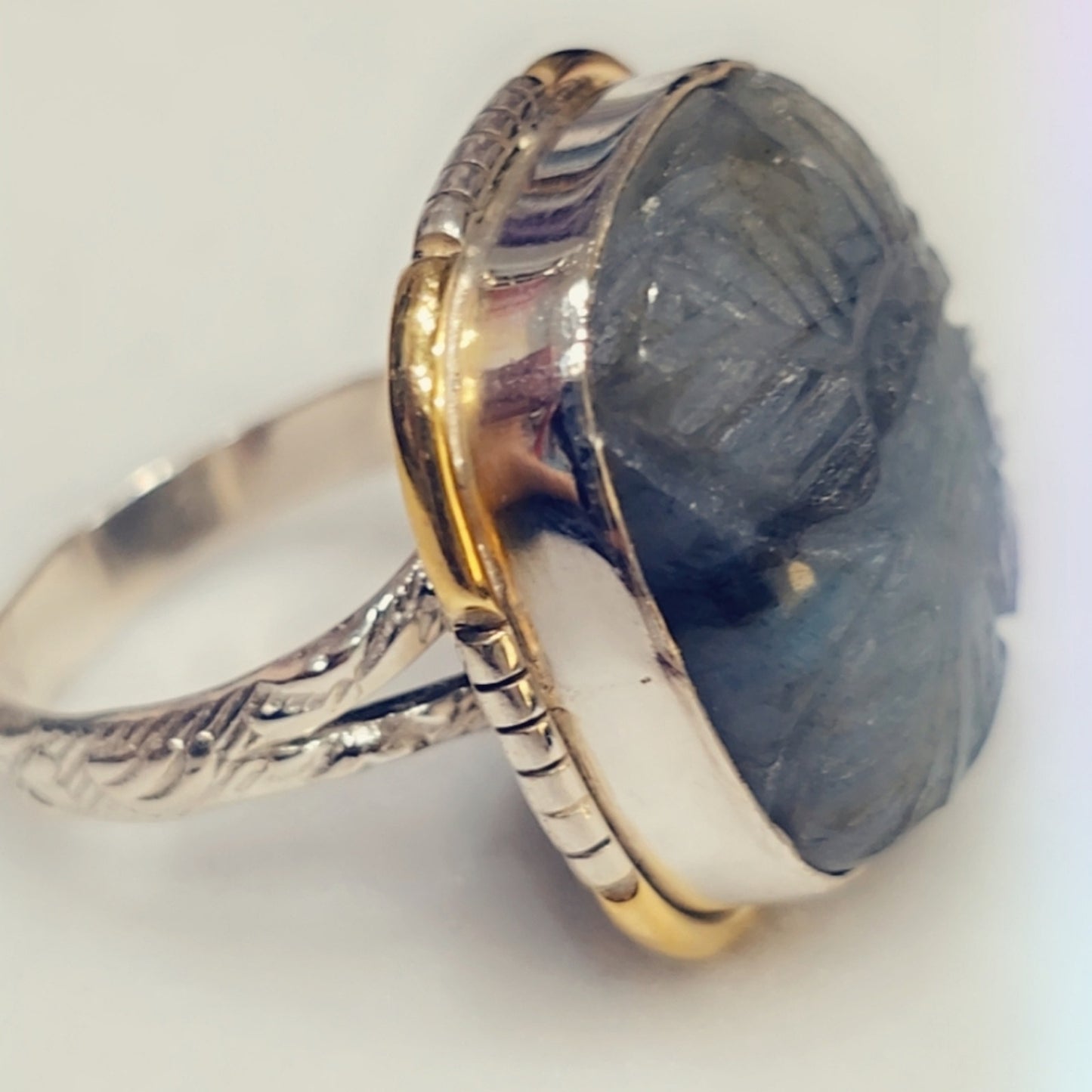 Carved Labradorite Custom Made Sterling Silver Gemstone Ring