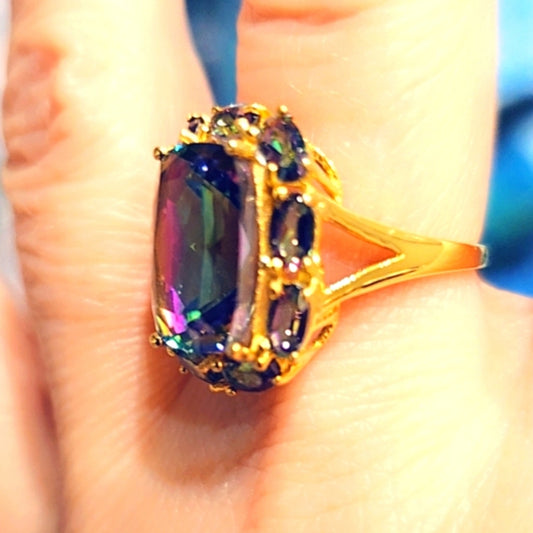 Rainbow Quartz Vermiel Triple Band Solid Sterling Silver 925 Gemstone Ring