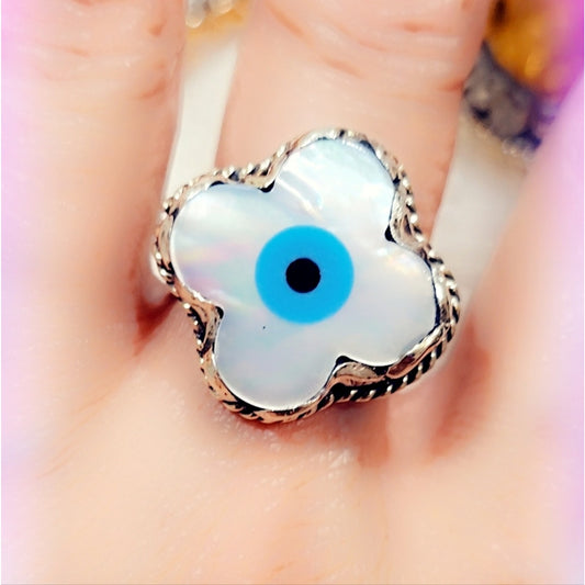 Mother Of Pearl Ring Carved Handcrafted Tibetan Ring