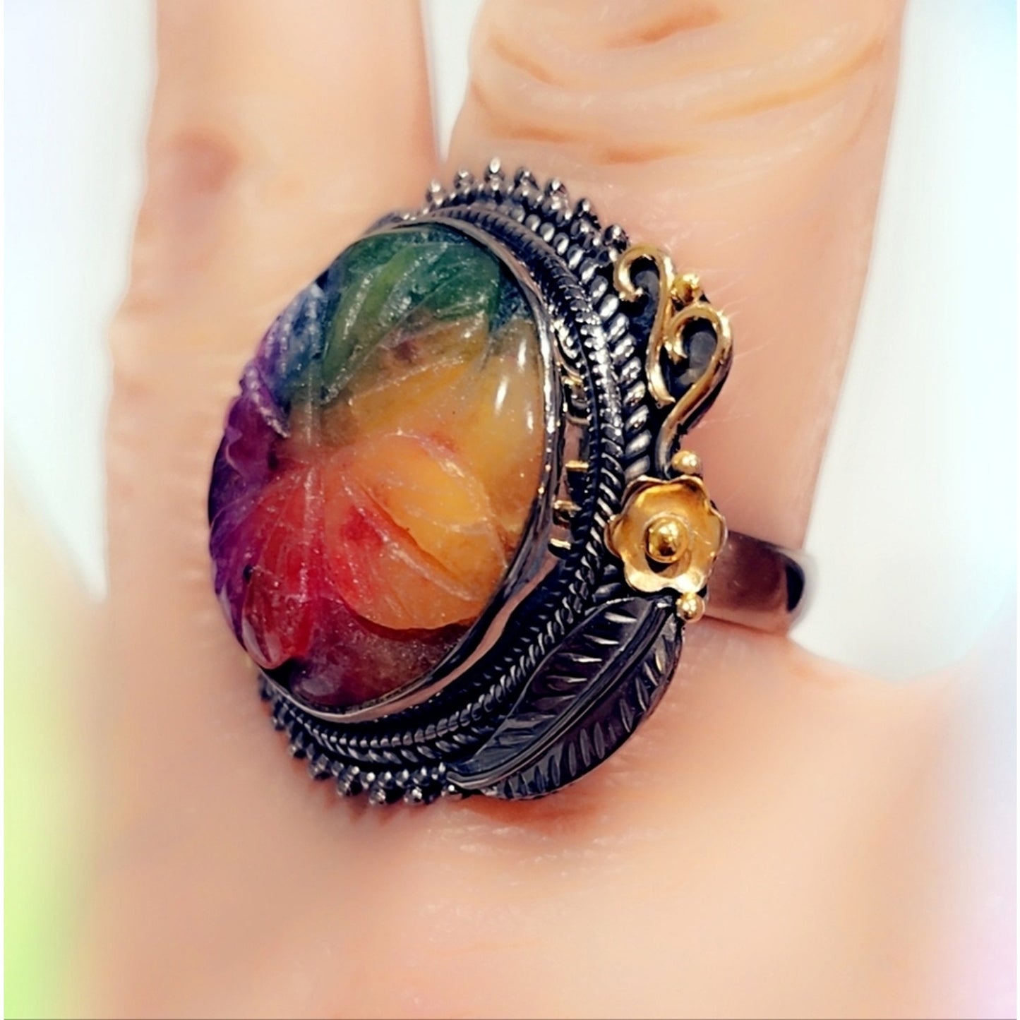 Custom Antiqued Sterling Silver 925 Gemstone Ring