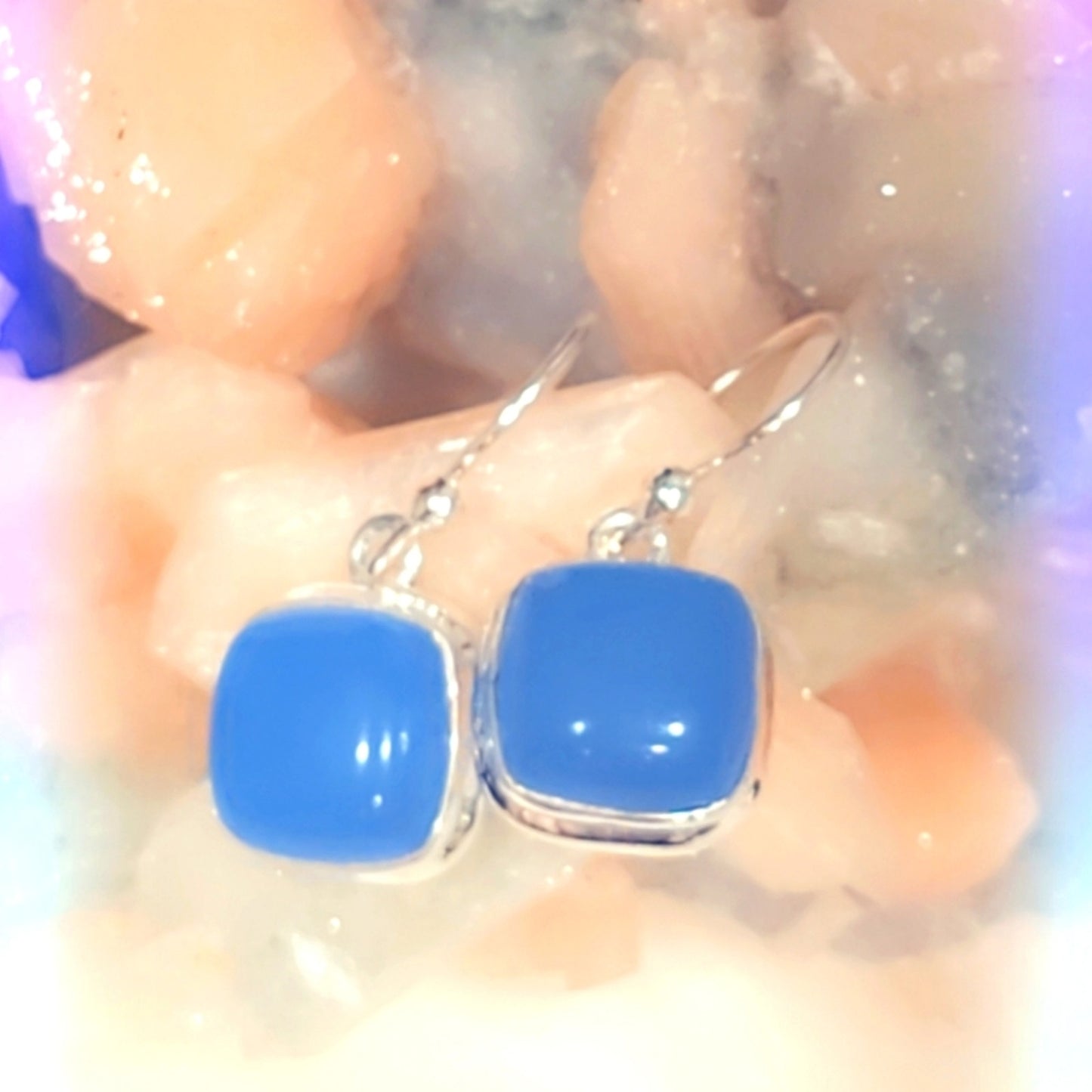 Blue Chalcedony Sterling Silver Gemstone Dangle Earrings