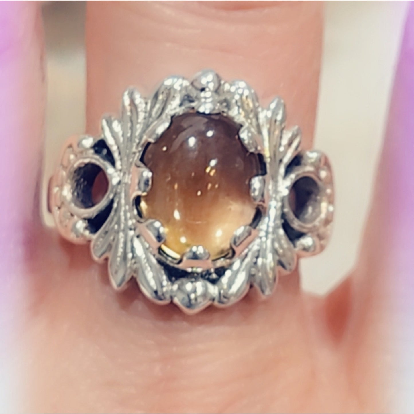 Fairy 🧚‍♂️ Band Sterling Silver Yellow Quartz Crystal Gemstone Ring