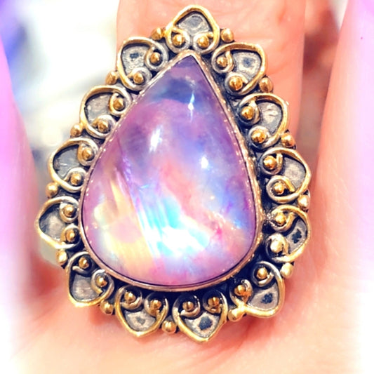 Rainbow Moonstone Sterling Silver Gemstone Ring