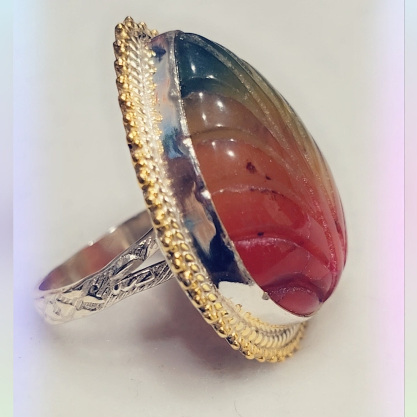 HUGE CARVED Dyed Agate Custom Made Sterling Silver Gemstone Ring