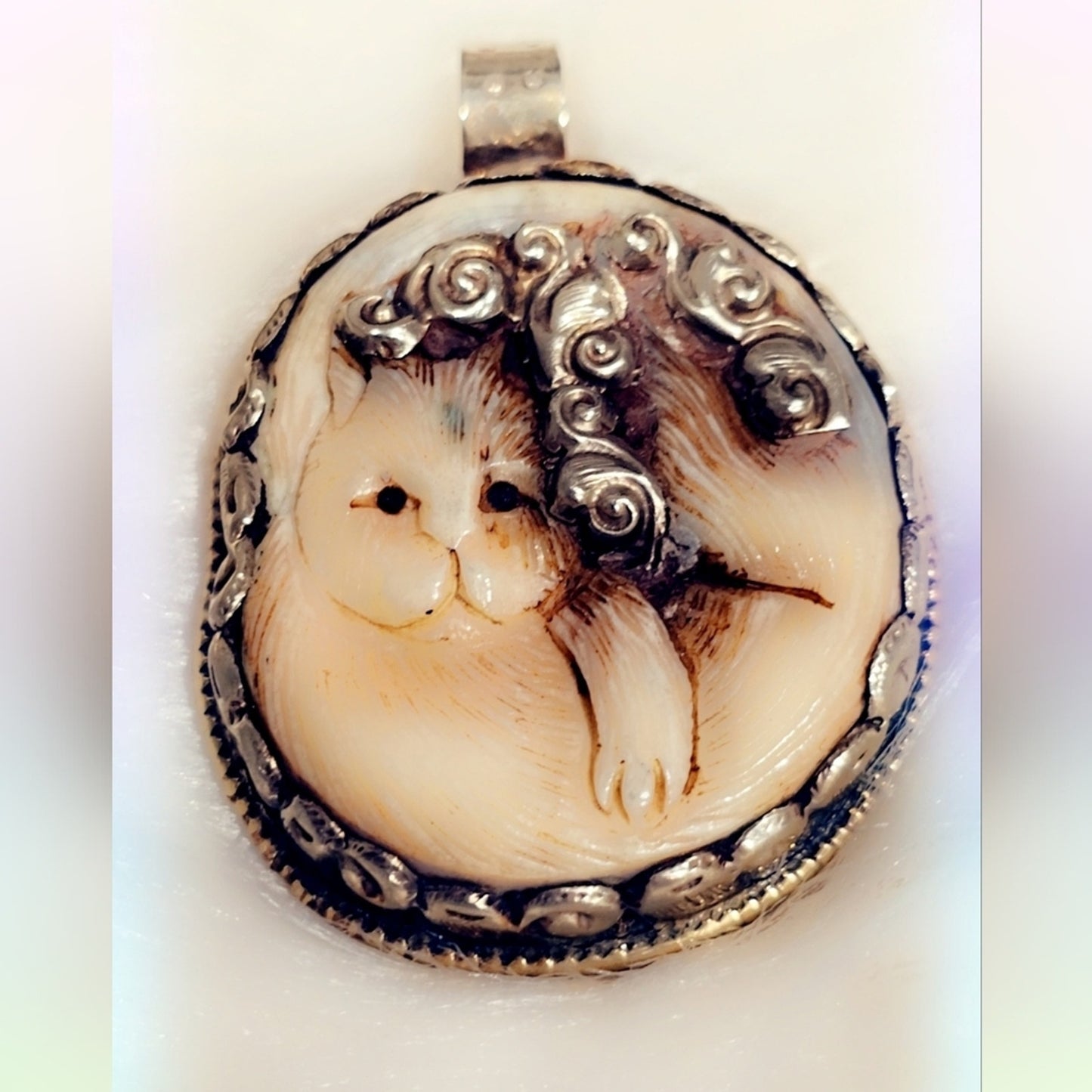 Cat Carved Buffalo Bone Handcrafted Tibetan Pendant