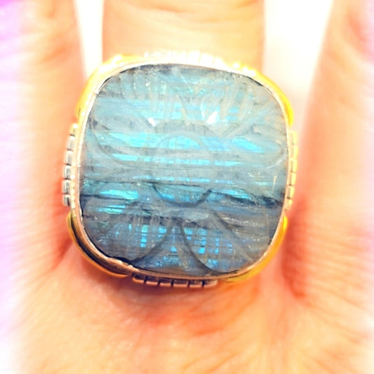 Carved Labradorite Custom Made Sterling Silver Gemstone Ring