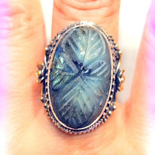 Carved Labradorite Custom Made Sterling Silver Gemstone Ring