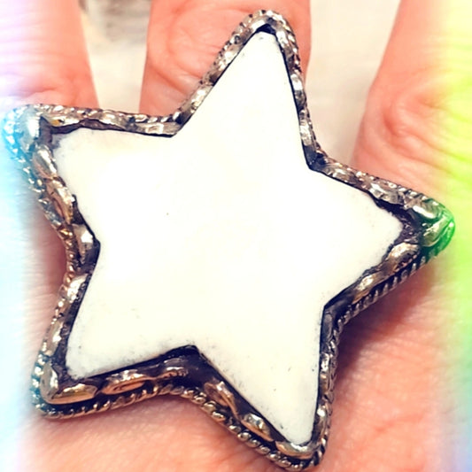 Star 🌟 Carved Bone Gigantic Ring. Handcrafted