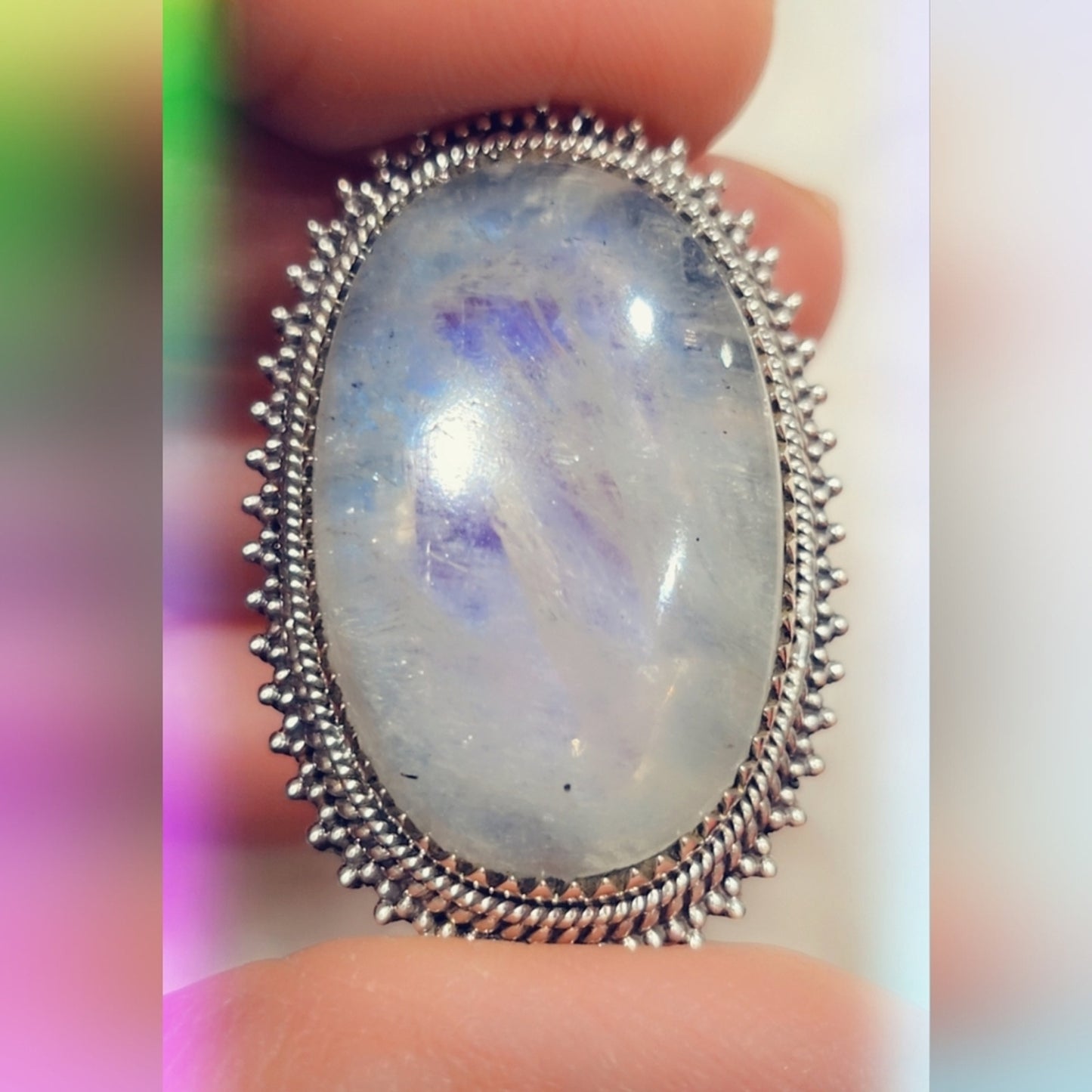 Custom Made Rainbow Moonstone Sterling Gemstone Ring