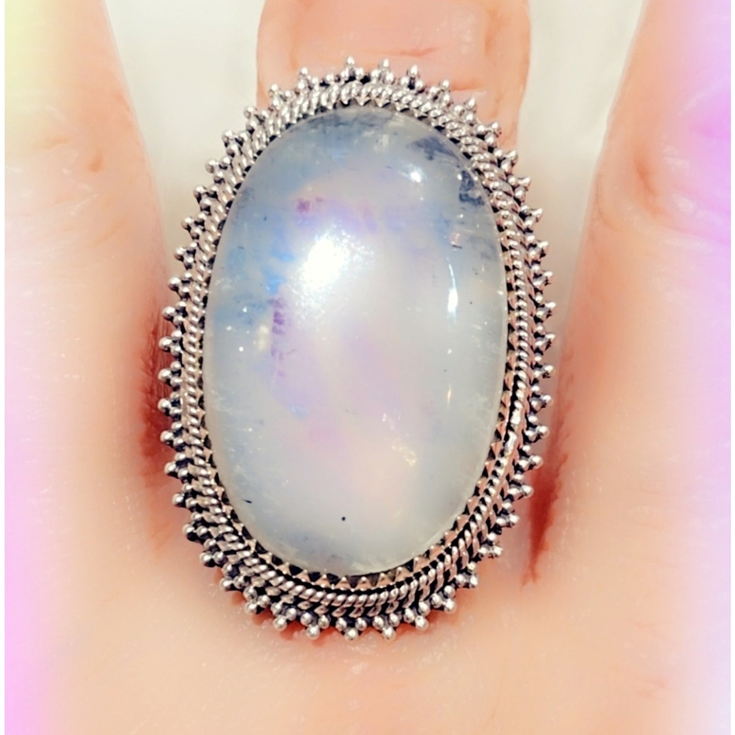 Custom Made Rainbow Moonstone Sterling Gemstone Ring