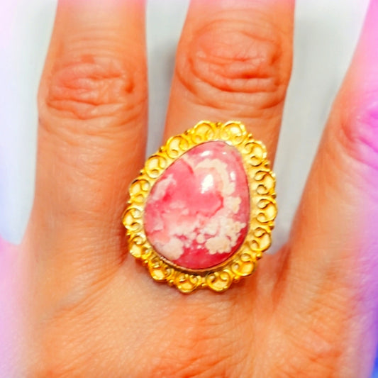 Rhodochrosite Sterling Silver Gemstone Ring