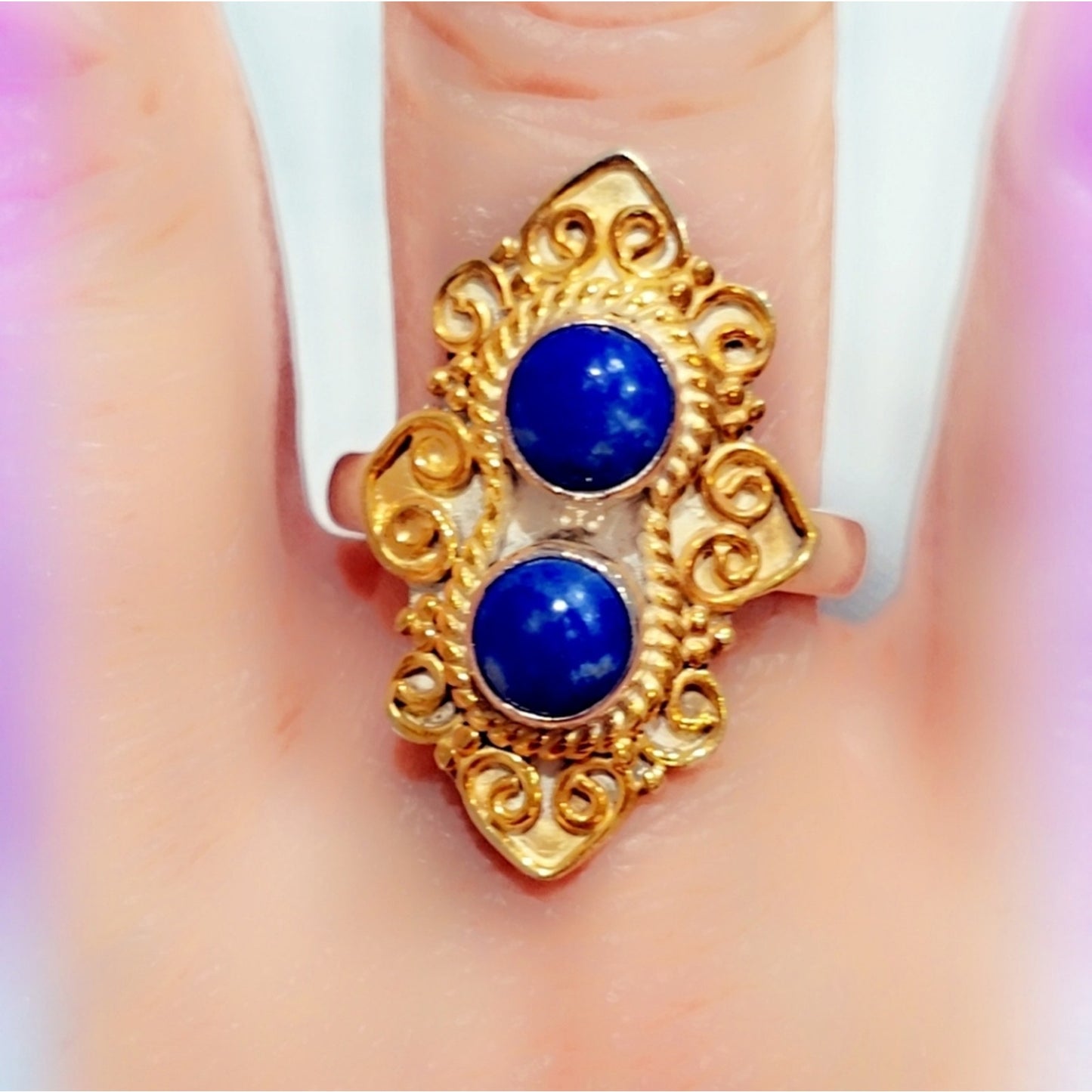 Lapis Custom Sterling Silver Vermeil Double Stone Gemstone Ring