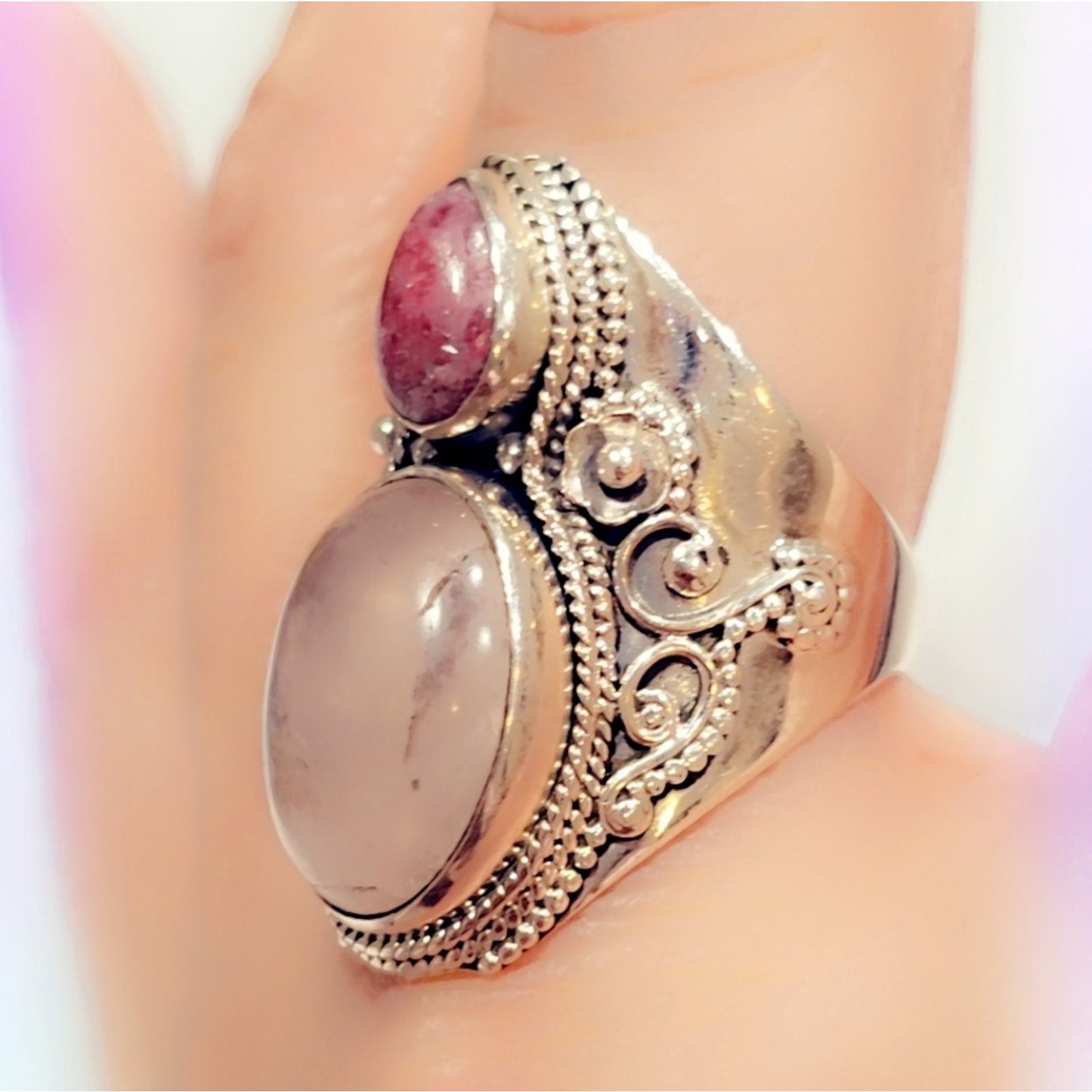 Sterling Silver Double Stone Gemstone Ring